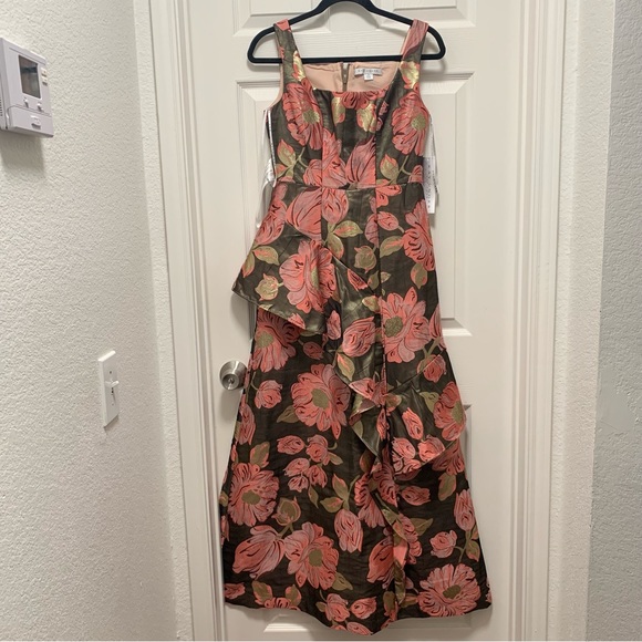 NWT KAY UNGER BELLE FLORAL PRINT RUFFLED SLEEVELESS A-LINE GOWN - Picture 5 of 12